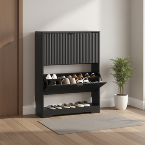 Meuble à chaussures de luxe léger de haute qualité pour entrée, <span class=keywords><strong>avec</strong></span> 2 tiroirs rabattables, noir, rainuré, en bois, vente directe usine - Product Image 2