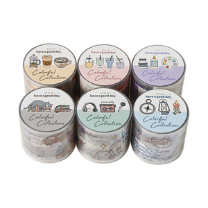 1 rollo de cinta de PET de la serie <span class=keywords><strong>Hui</strong></span> Cai <span class=keywords><strong>Ji</strong></span> 6, hojas adhesivas con temática de bocetos de acuarela - Product Image 5