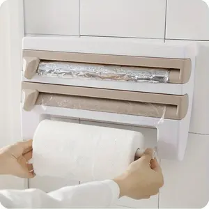 NISEVEN rak penyimpanan handuk kertas 3 dalam 1, dudukan handuk kertas terpasang di dinding dengan pemotong Film lengket dan geser