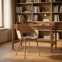 Fauteuil moderne en contreplaqué de chêne avec pieds en métal, assise rembourrée en tissu, chaise en bois courbé pour salle à manger, bureau à domicile, super confortable