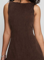 Vestido Mini de Pana Marrón para Mujer con Cuello Barco, Lazo en la Espalda, Estilo A-Line, Sexy, Y2K, Vintage, Otoño Invierno, Casual, Diario