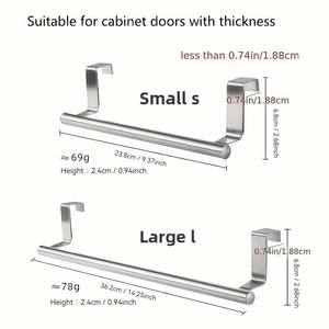 Porte-serviettes de porte d'<span class=keywords><strong>armoire</strong></span> en acier inoxydable, barre porte-serviettes universelle à fixer sur les portes d'armoires et placards - Product Image 5