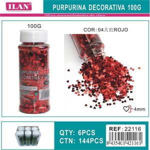 Glitter decorativo Ilan 100g a forma di cuore rosso per lavori artigianali - Product Image 1