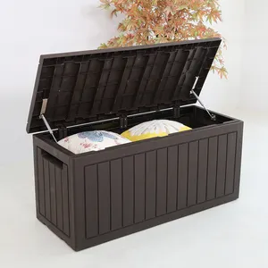 285L/76Gal Rolling Garden Rattan Storage Box Outdoor With Iron Rod PP Rope