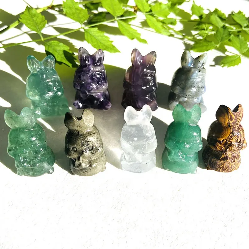 Fluorite Rabbit quartz Carvings Polished Lovely Crystal Rabbit Sculptures for Holiday Gifts