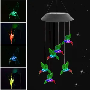 2024 Hot Sale Hummingbird Color Changing Solar Memorial Wind Chimes Decorative Outdoor Garden Hanging Patio Lights