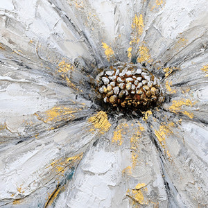 Arte Floral Pintado a Mano, Pintura al Óleo de Flores Blancas con Detalles Dorados, <span class=keywords><strong>Fondo</strong></span> Azul Claro, Lienzo Floral, Pintura Floral Elegante - Product Image 4