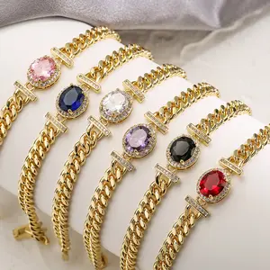 ZF diamante di lusso intarsiato da donna gioielli di moda catena ovale hip-hop personalità versatile all'ingrosso bracciale
