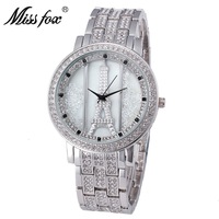 Montre à quartz pour femmes, best-seller, élégante, avec tour Eiffel de Paris, entièrement sertie de diamants