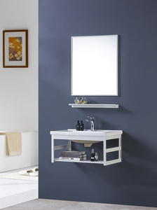 Gabinete de Baño Minimalista de Aluminio Pequeño con Espejo y Lavabo de Cerámica para Apartamentos Pequeños - Product Image 4