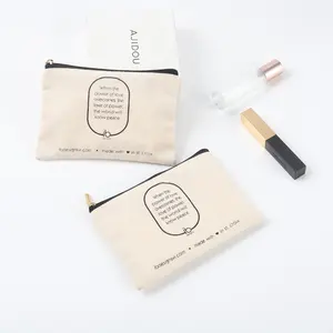 Bolsa de cosméticos de algodão com zíper, bolsa de lona de algodão orgânica para viagens, com logotipo