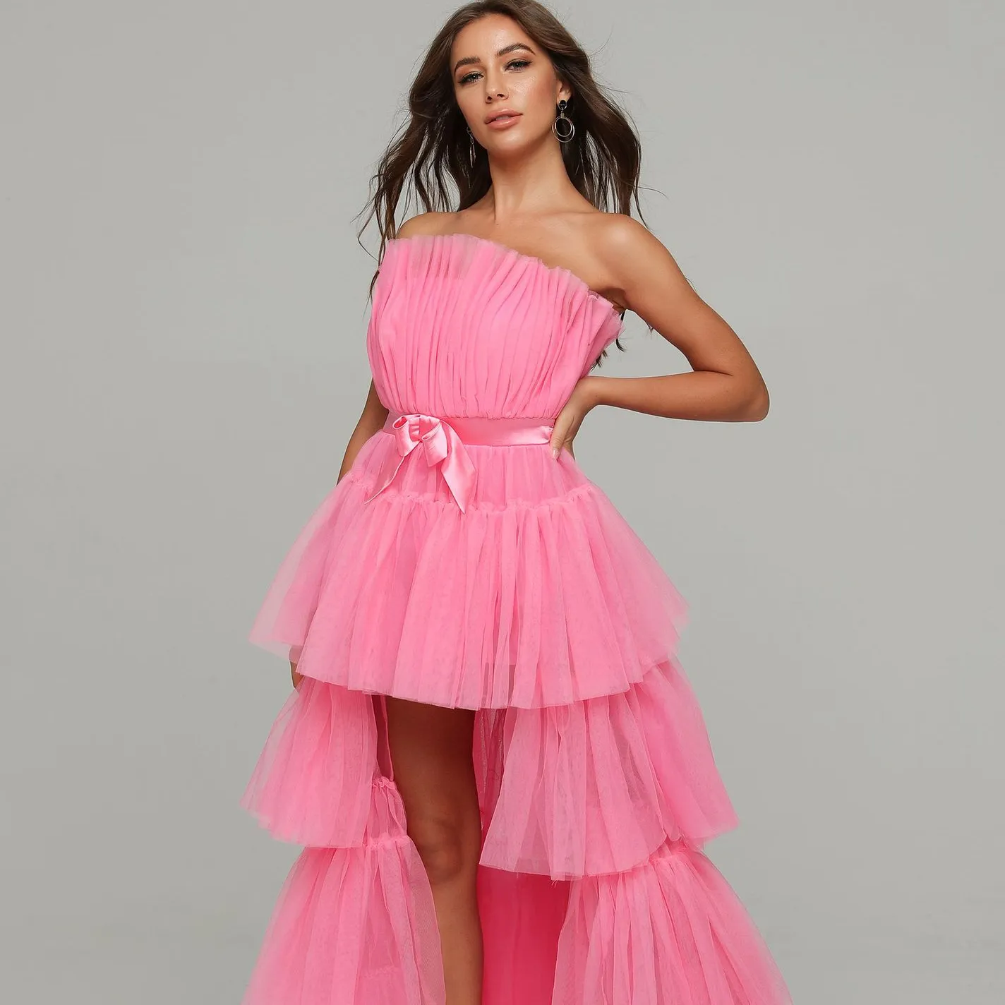 High Low Tiered Tulle OEM Women Evening Graduation Celebrity Gowns Elegant Dresses Custom Formal Prom Dress