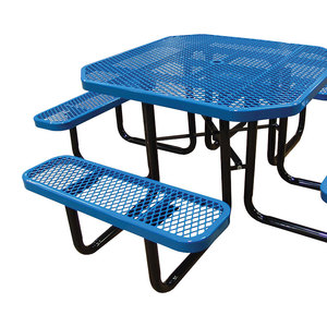 All'esterno pubblico commerciale ottagono <span class=keywords><strong>tavolo</strong></span> da picnic in acciaio con 4 panche ristorante esterno in rete metallica <span class=keywords><strong>tavolo</strong></span> <span class=keywords><strong>e</strong></span> sedia per evento - Product Image 6