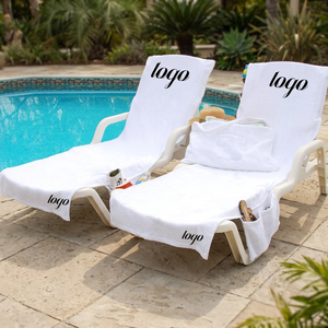 Serviette de plage en coton de couleur unie avec poches, séchage rapide, pour chaise longue, pour piscine, usage adulte estival - Product Image 1