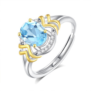 9 <b>Dainty</b> 925 Sterling <b>Silver</b> Gold Plated Two Tone <b>Rings</b> Adjustable 6*8mm Oval Cut Natural Stone Jewelry For Women - Product Image 1