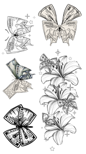 Autocollants de tatouage temporaire imperméables Papillon Argenté Lys Rose Épée pour Femmes Hommes Art Corporel - Product Image 2