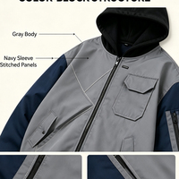 Blouson Bomber Homme OEM à Carreaux Contrastants, Col Montant, Coupe-Vent, Logo Personnalisé, Coupe Ample, Style Streetwear
