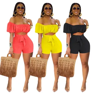 Verão Casual Backless Fora do ombro Macacão Shorts Cor Sólida Cut Out Romper Mulheres Moda One Pieces Outfits