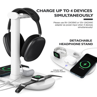 Station de charge sans fil 4 en 1 avec support pour écouteurs, chargeur rapide 15W pour iPhone, Watch, AirPods, station d'accueil de bureau