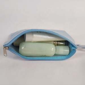 Bolsa de cosméticos de algodón de lona azul, venta al por mayor, bolsa de maquillaje con cremallera, bolsa de accesorios de lona de algodón ecológica, bolsa de cosméticos de doble cara - Product Image 4