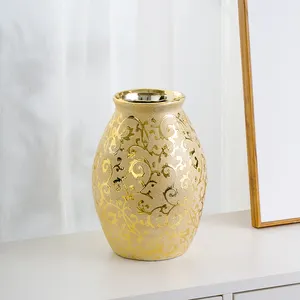 Bán Buôn Vòng Bowl Shape Mạ Điện Vàng Flower Vase Gốm Hiện Đại Fancy Lọ Cho Trang Trí Nội Thất