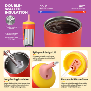 Vaso Infantil de Acero Inoxidable Everich ODM, Libre de BPA, con Estampado de Canguro y Koala, Tapa con Pajita Antiderrames para Viajes y Guardería - Product Image 6