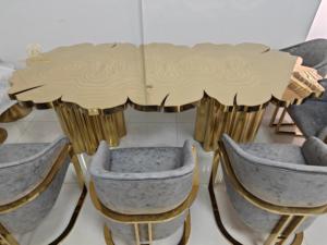 Mesa de Comedor Boca Do <span class=keywords><strong>Lobo</strong></span> con Tapa Grabada Dorada, Acero Inoxidable, Mesas Grandes Personalizadas, Diseño Irregular, Raíces de Árbol, Mesa de Comedor Larga - Product Image 4