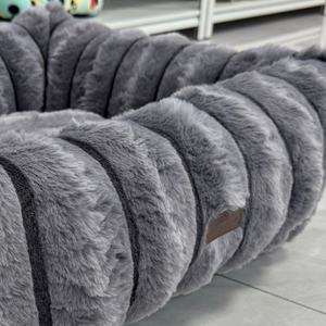 Coussin rectangulaire pour animaux de compagnie en tissu peluche lapin à rayures droites haute densité pour chats et chiens à poils longs, chaud pour l'hiver - Product Image 6