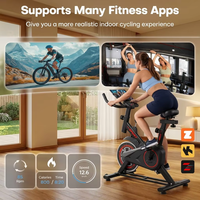 Vélo de spinning avec résistance à courroie réglable, manivelle en fonte, écran LCD pour calories, temps et distance, et support tablette