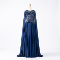 Robe de bal élégante en mousseline avec appliques et perles Sharon Said SS104, style musulman, pour soirée formelle, robe de mariée avec cape, inspirée des tenues arabes saoudiennes