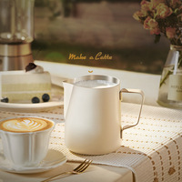 Cangkir Latte Mulut Lancip Tebal Bahan Stainless Steel 304 350ml Desain Minimalis Pembuat Busa Susu Profesional untuk Mesin Kopi