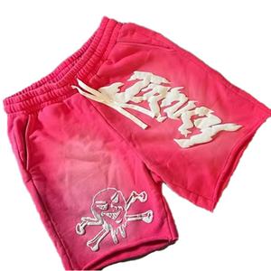 Shorts pour hommes avec logo personnalisé, impression en mousse d'été, coupe et couture, délavé au soleil, décoloration, effet vieilli, lavage à l'acide, vintage - Product Image 2