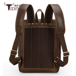 Tiding Men's <b>Backpack</b> Genuine <b>Leather</b> 20L Dark Brown <b>Large</b> Capacity Computer Bag Leisure Travel Soft Handle - Product Image 3