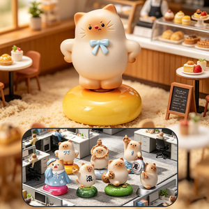 Yu Mo Cat Escape Caja Sorpresa Giratoria de Resina, Figura de Mascota de Dibujos Animados, Decoración de Escritorio, Regalo - Product Image 1