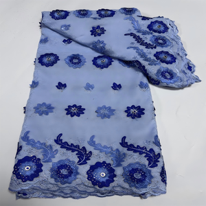 Tissu en dentelle brodée 3D en voile 100 % polyester écologique soluble dans l'eau avec sequins pour robe de soirée africaine pour femmes - Product Image 4