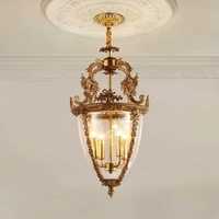Lanterne suspendue LED vintage personnalisable en cuivre doré avec abat-jour en verre, lampe de salle à manger de luxe en laiton, lustre