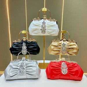 Women bags Fashion Ruched Rhinestone Floral Evening Bag <b>Wedding</b> Party Formal <b>Clutch</b> Chain Strap Crossbody Handbag for women - Product Image 1