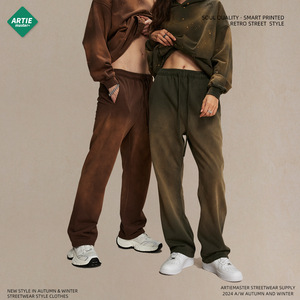 2024 otoño marca de moda americana 450g Spray Dye pantalones de hombre desgastados cordón Retro lavado Casual suelto pantalón de chándal de hombre - Product Image 5