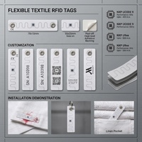 Etiqueta RFID Textil Flexible para Lavandería, 70x15mm, UHF U9, Resistente a 60 Bares de Presión, para Ropa de Cama
