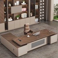 Ensemble de bureau de direction moderne et luxueux en forme de L avec armoire latérale et bibliothèque pour bureau de direction