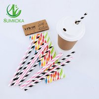 Pailles en papier kraft imprimées multicolores SUMKOKA 6 mm, 8 mm, 12 mm, jetables, compostables, de qualité alimentaire, pour la décoration des boissons