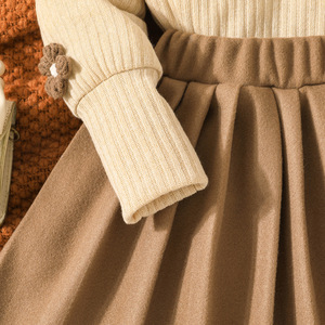 Conjunto de Ropa de <span class=keywords><strong>Invierno</strong></span> para Niñas, Chaleco de Felpa con Decoración Floral, Top de Color Sólido, Falda Plisada - Product Image 2