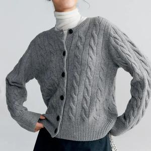 Fabricant de tricot Femmes Câble Col rond Manches longues Solide Laine mélangée <span class=keywords><strong>Cachemire</strong></span> Cardigan Bouton Up Dames <span class=keywords><strong>Pull</strong></span> - Product Image 1