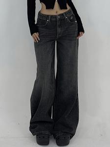 Jeans pour femmes taille haute vintage coréen, mode Y2K, coupe slim rétro, ample, pattes d'éléphant, noir, gris, pantalon en denim baggy - Product Image 5