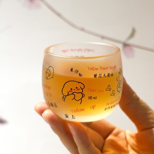 Ins glazen beker met matglas, schattig cartoonhondpatroon, liefdestekstontwerp, Kawaii waterbeker voor koffie, melk, boba-thee - Product Image 1