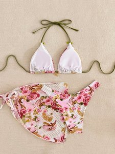 Personnalisé 2026 nouveau Sexy métal coquille 3 pièces Bikini ensemble avec maille couvrir Triangle licou maillot de bain femmes string jupe maillots de bain - Product Image 3