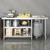 Table de travail et support de cuisinière à gaz en acier inoxydable à trois couches épaissies pour restaurant YC-005