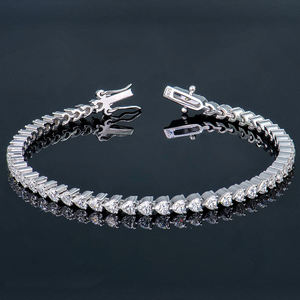 Women's 3*3mm S925 Sterling Silver <b>Heart</b> <b>Love</b> Design Moissanite Tennis Chain <b>Bracelet</b> with Gold Plating Third Party Certified - Product Image 1