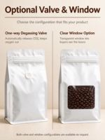 Sachet de café à fond plat imprimé sur mesure avec soufflet latéral, valve unidirectionnelle et fermeture éclair refermable pour l'emballage des grains de café