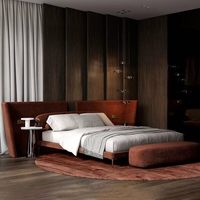 Lit double en velours avec tête de lit large, style minimaliste italien, design de luxe pour villa, chambre principale, lit rembourré doux
